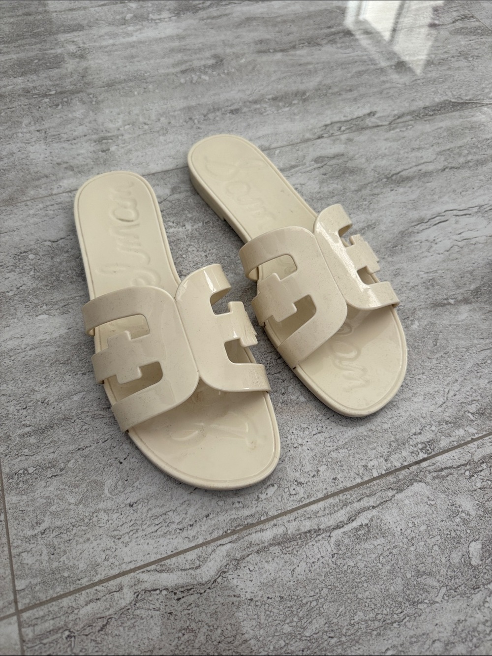 Sam Edelman Cream Jelly Slide Sandals - Double Band Cutout